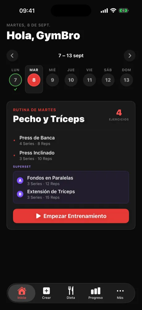 Captura de pantalla del proyecto GymBro